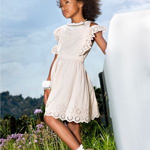 Girls Cream Eyelet Ruffle Sleeve Costume Dress